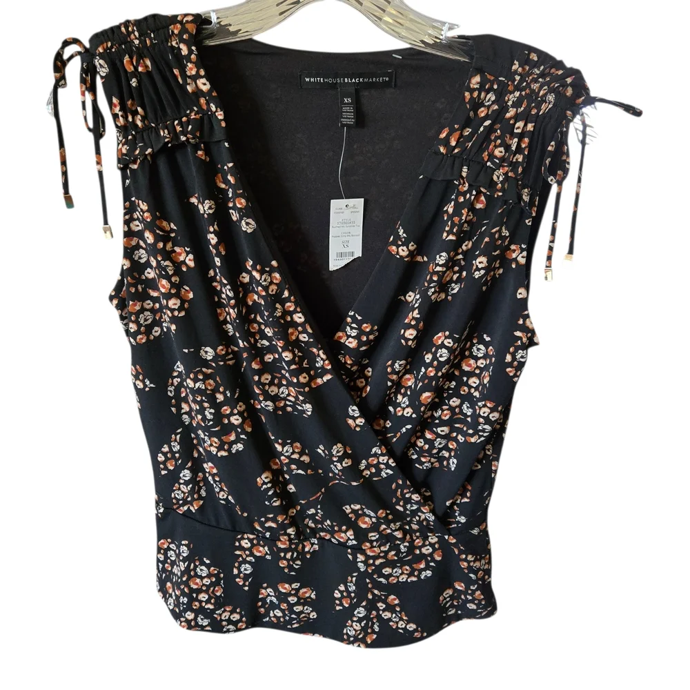 White House Black Market Floral Wrap V‎ Neck Sleeveless Top Blouse XS - Picture 3 of 12